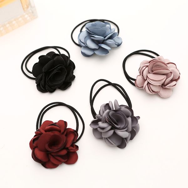 

rose flower hairband floral decor elastic holder scrunchies hair band accessories for women, Golden;silver