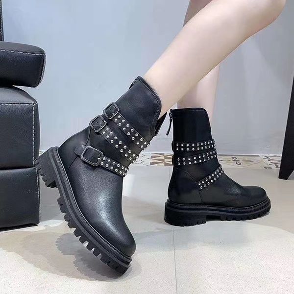

aw martin ankle boots wild rivet bold unique personality, texture is great, wear cool feeling, Black