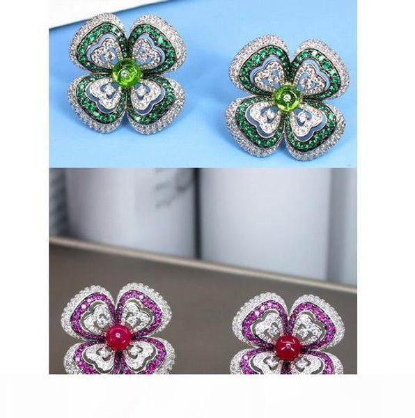 

europe fashion green red cz diamond stud earrings 18k white gold plated women party jewelry, Golden;silver