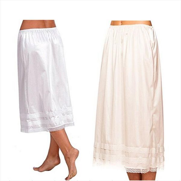 

2020 fashion womens lace mid calt skirt elastic waist slip solid color party shopping underskirt petticoat casual bottoms l 3xl, Black