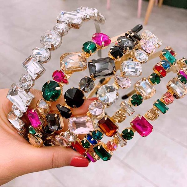 

charm crystal headbands for women colorful stud headband hairband shiny bling rhinestone hair band hoop jewelry accessories dhe568