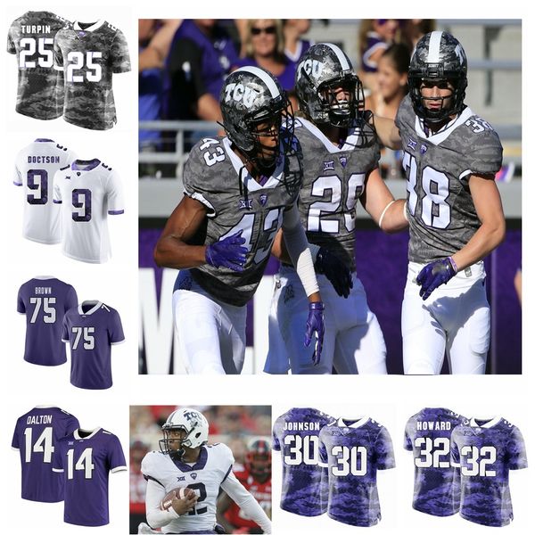 

ncaa пользовательские tcu рогатые лягушки колледж трикотажные изделия футбола энди далтон джерси 1 jalen reagor 3 шон робинсон 10 майкл колл, Black