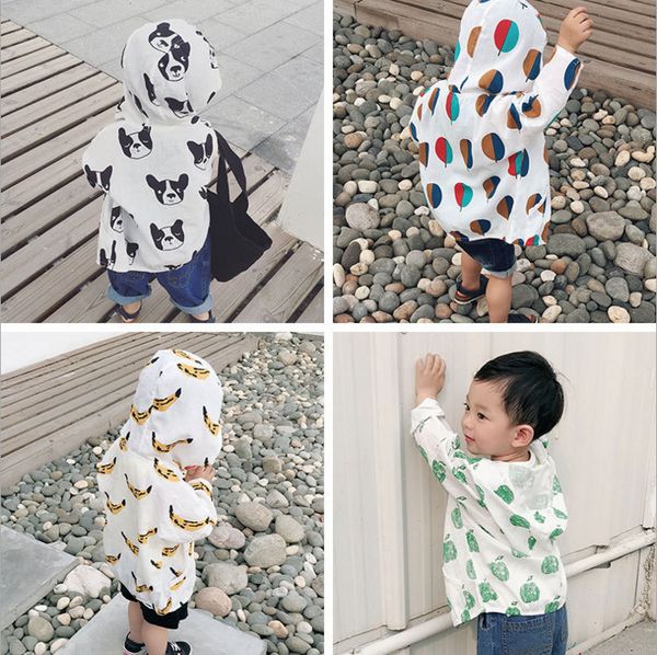 

summer hooded thin jackets for boys and girls children clothing ball cartoon print coats kids sun protection clothing jackets, Blue;gray