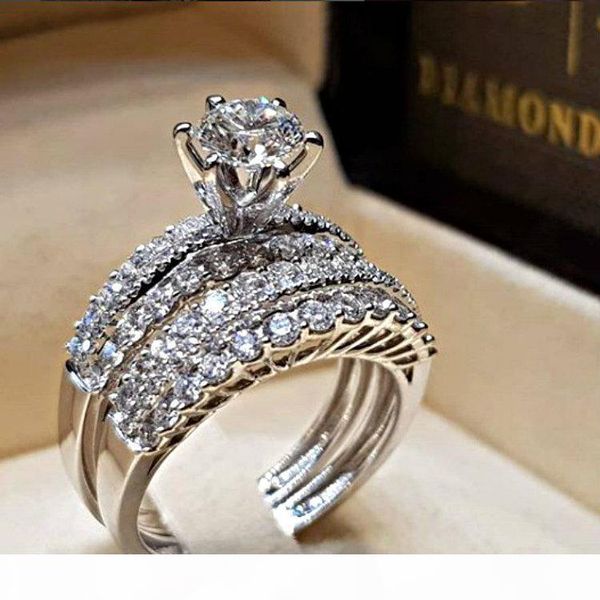 

2020explosion models couple sets of accessories wish ms. european and american fashion ring zircon ring wholesale dir, Slivery;golden