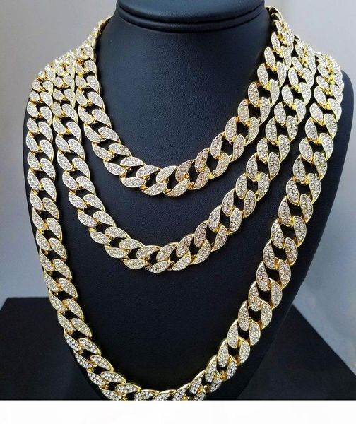 

16inch 18inch 20inch 24inch 30inch iced out rhinestone золото серебро майами кубинский link chain мужчины hiphop ожерелье, Silver