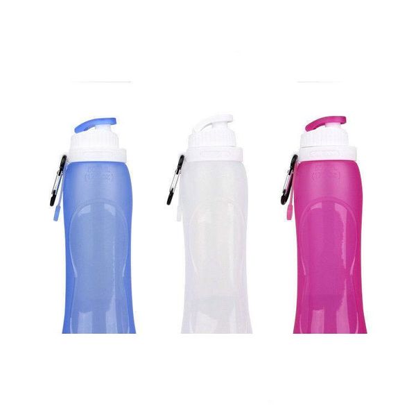 

2018 foldable outdoor water bottles 500ml food grade leafproof silicone bottle travel sport collapsible water bottles foldable cups