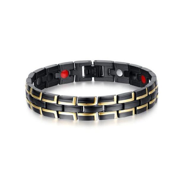 

fashionable magnetic germanium titanium stainless steel bracelet with health stones- health friendship couple men bracelet, Black