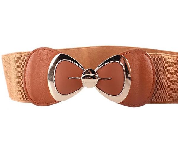 

women fashion bowknot buckle belt 2020 woman solid color waistband lady wide elastic stretch waist belt heart pin belts06, Black;brown