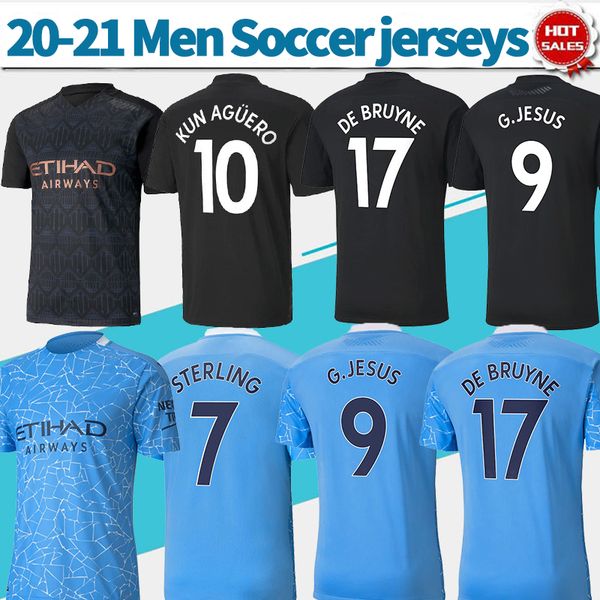 

manchester soccer jerseys #17 de bruyne #10 kun aguero 20/21 men soccer shirts home blue away black customized 2021 football uniforms, Black;yellow