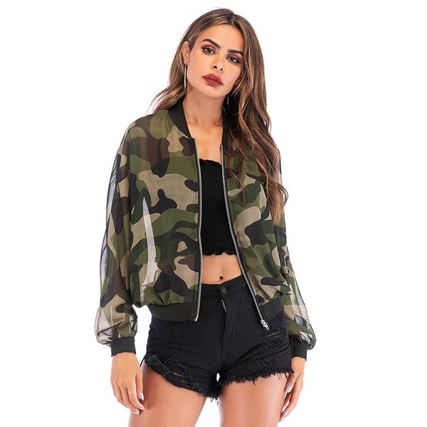 

2020 thin jacket baseball uniform camouflage all-match sunscreen jacket womens canada jacket fashion veste femme women clothes cotton, Black;brown