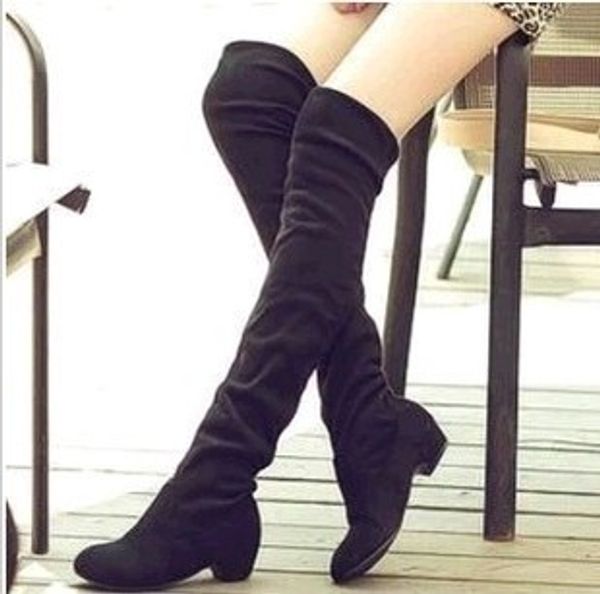 

slim boots over the knee high suede women snow boots women's fashion winter thigh high shoes woman botas mujer, Black