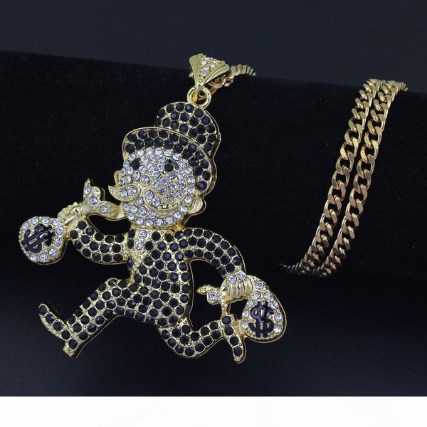

mens hip hop necklace jewelry 76cm gold cuban chain running doll cartoon iced out pendant necklace, Silver