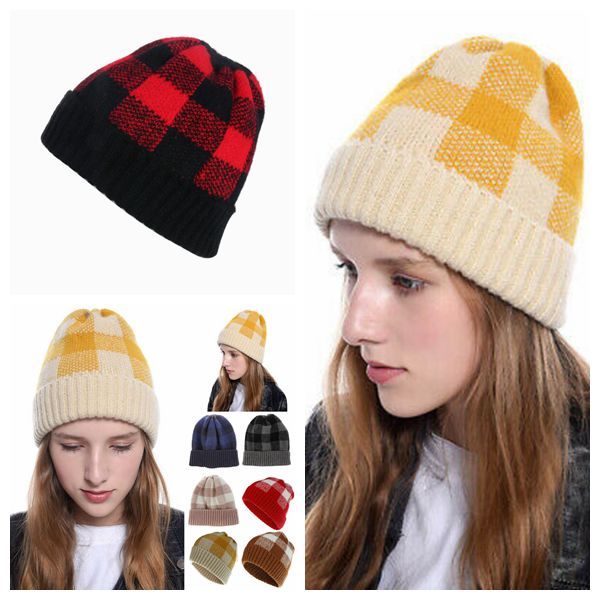 

woman beanies cap plaid knitted cap cute baby cap 9 colors winter hat outdoor sports ski hat skull caps cca11872 60pcs