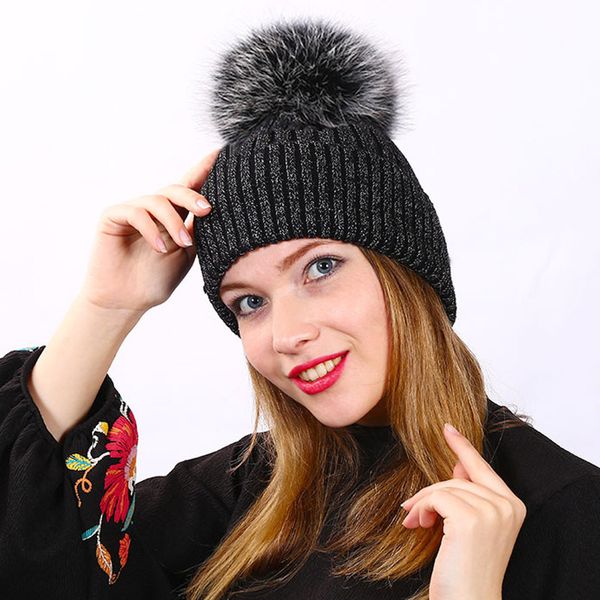 

wubxolo 2020 warm mink and fur ball cap winter hat for women girl 's hats knitted beanies caps solid color thick female cap, Blue;gray