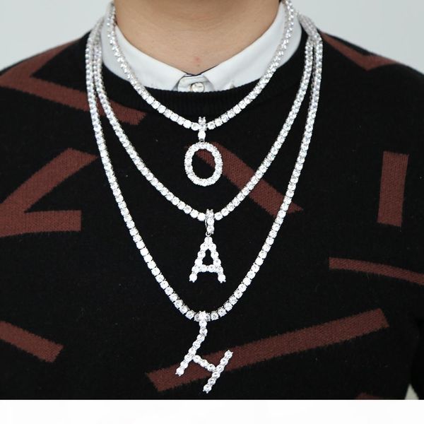 

a-z women men rock hip hop bling jewelry iced out cz alphabet pendant personalized name cz tennis chain initial necklace, Silver