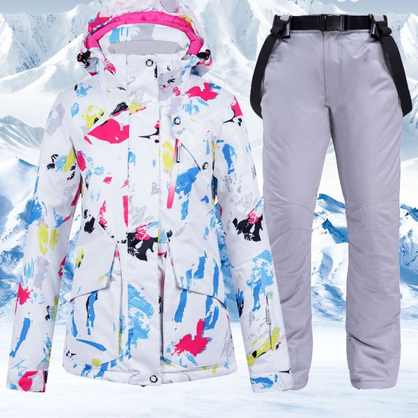 

ski suits womens snowboard jacket windproof colorful ski jacket pants set winter outdoor sports skiing snowboarding clothing