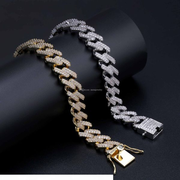 

luxury designer bracelet 14mm cuban link chain hip hop jewelry mens bracelets pour hommes iced out diamond bangle rapper love charm hiphop, Black