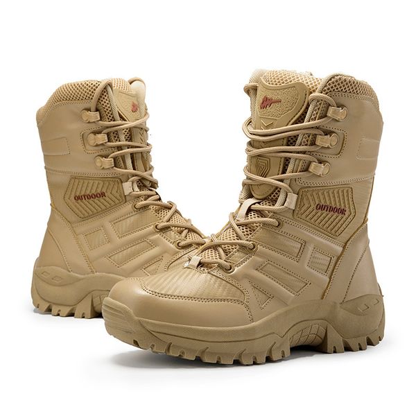 

outdoor high help tactical boots breathable high stripping space leather upper rubber sole hiking camping climbing shoes