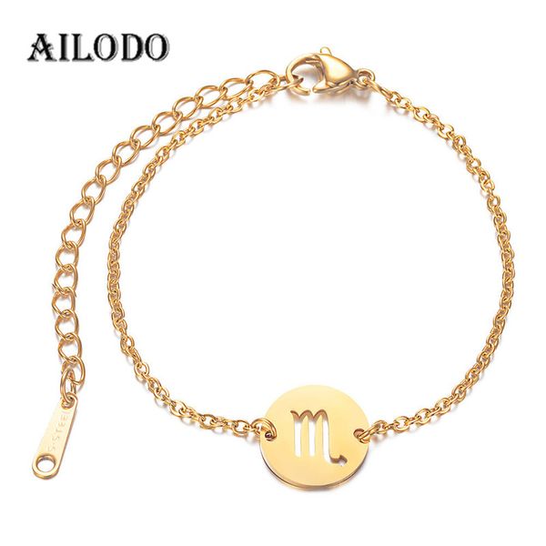 

ailodo 12 constellation zodiac sign bracelets for women men gold color stainless steel cancer leo virgo libra bracelets 20jul49, Golden;silver
