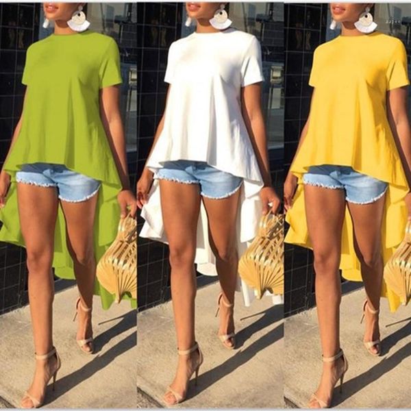 

tshirts summer solid color short sleeve peplum casual crew neck tshirt womens womens designer irregular, White