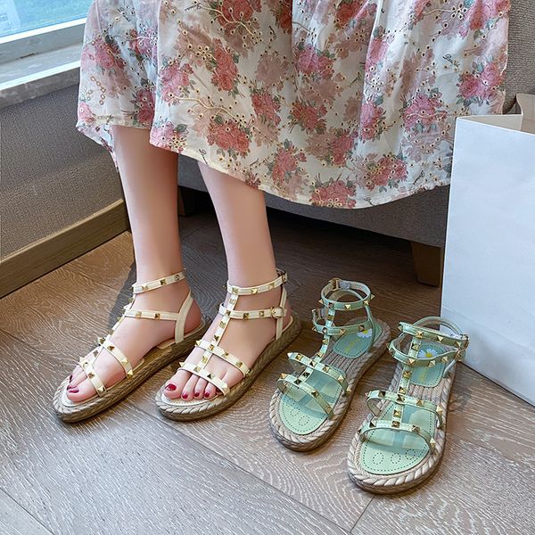 

women sandal open-toe rivets women sandals outdoor elegant rome style shoes high beach summer shoes 6h22, Black