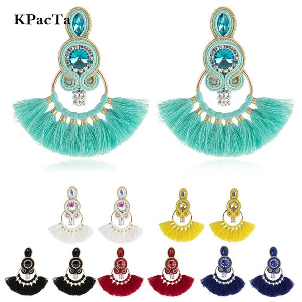 

kpacta 2020 new design ethnic style leather drop earrings fashion jewelry women soutache handmade weaving tassel hanging earring, Silver