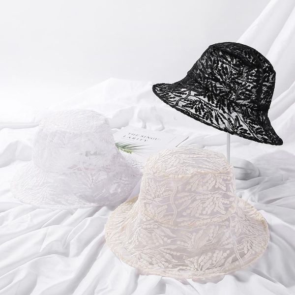 

vintage elegant bucket hat fashion korean hat breathable fisherman women summer beach sun hats, Blue;gray