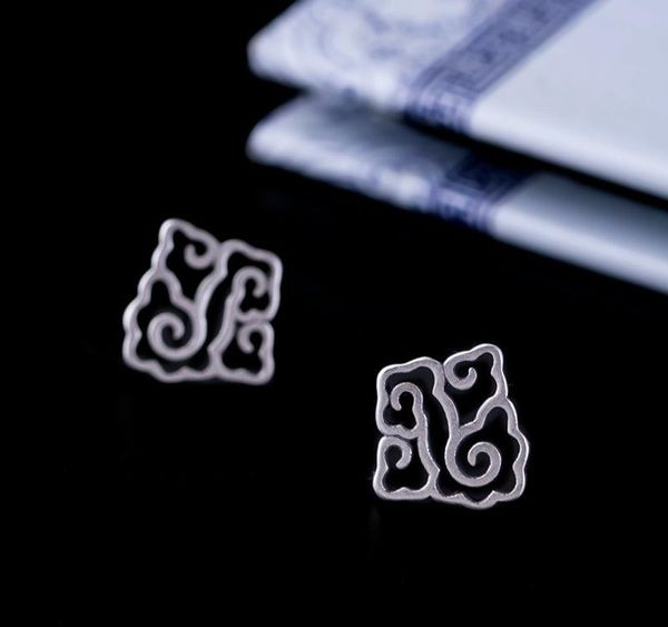 

real 925 sterling silver earrings for women irregular hollow geometric stud earring flower korea style jewelry bridesmaid01, Golden;silver