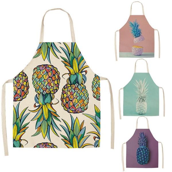 

aprons 1 pcs cotton linen pineapple printed cleaning sleeveless home cooking kitchen apron cook wear bibs wq18