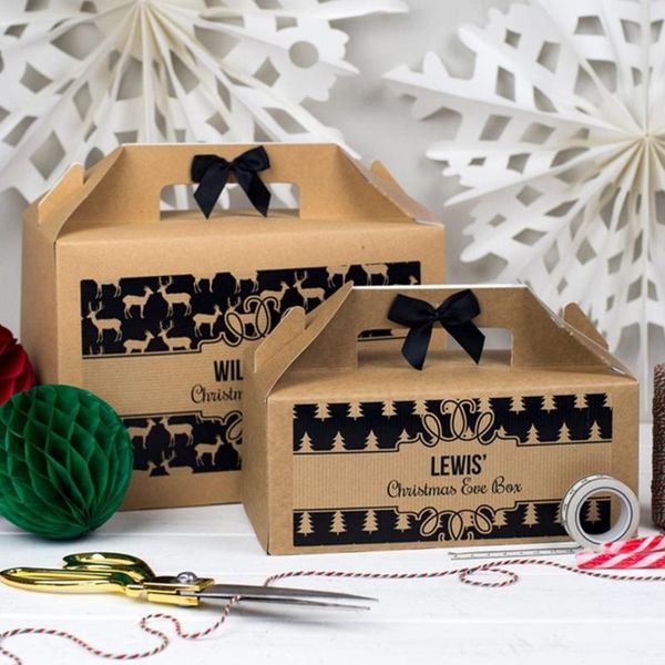 

personalised christmas eve gift box black & kraft kraft box with polka ribbon bow cutom father birthday gift boxes