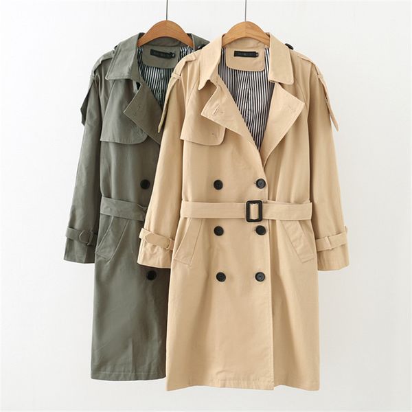 

women's trench coats 2021 spring autumn female windbreakers fashion woman classic double breasted mid long coat business outerwear ah31, Tan;black