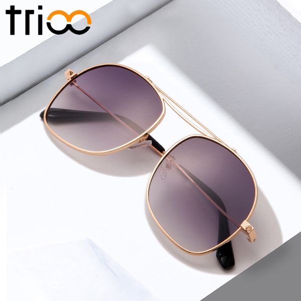 

trioo oversized sun glasses for men gradient grey luxury male sunglasses fashion design gold big high quality, White;black