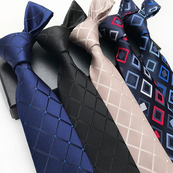 

bow ties polyester jacquard 8cm fashion plaid men's tie formal business banquet wedding suit accessories, Black;gray