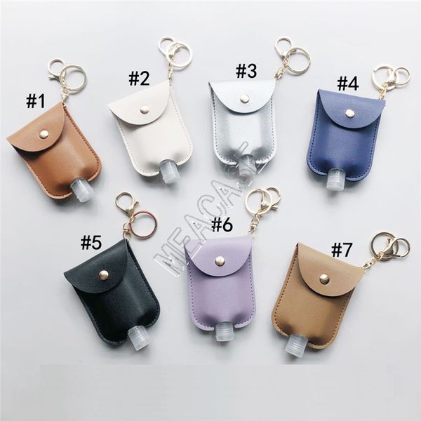 

pu leather cover case sleeve for 30ml hand sanitizer bottle 2pcs set clear alcohol gel perfume travel bottles key holder ring pendent d81905