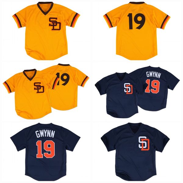 

san diego 19 tony gwynn 1982 1996 custom vintage baseball jersey yellow navy stitched name stitched number, Blue;black