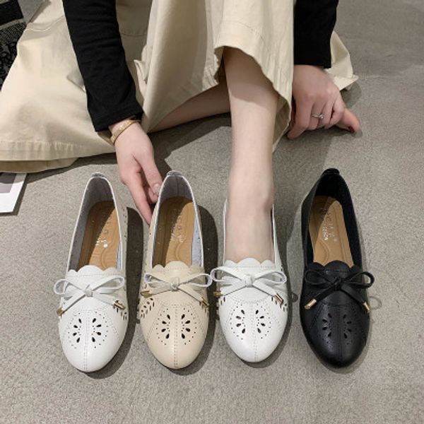 

2020 summer wild korean version of the hollow car stitching bow flat shoes women's shoes net red same paragraph, Black