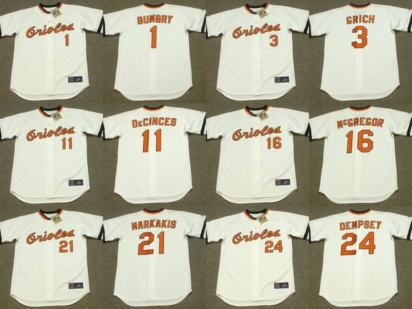 

baltimores 11 doug decinces 24 rick dempsey 3 bobby grich 16 scott mcgregor 1 al bumbry 21 nick markakis baseball jersey 1979 stitched, Black