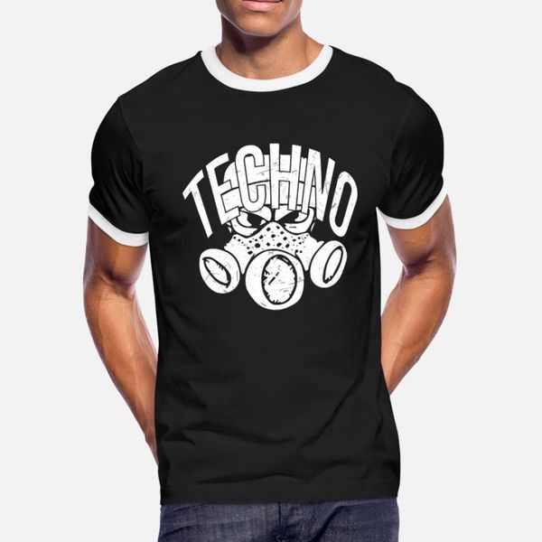 

techno gas mask club disco festival minimal trance t shirt men designs short sleeve round collar slim fitness humor spring autumn shirt