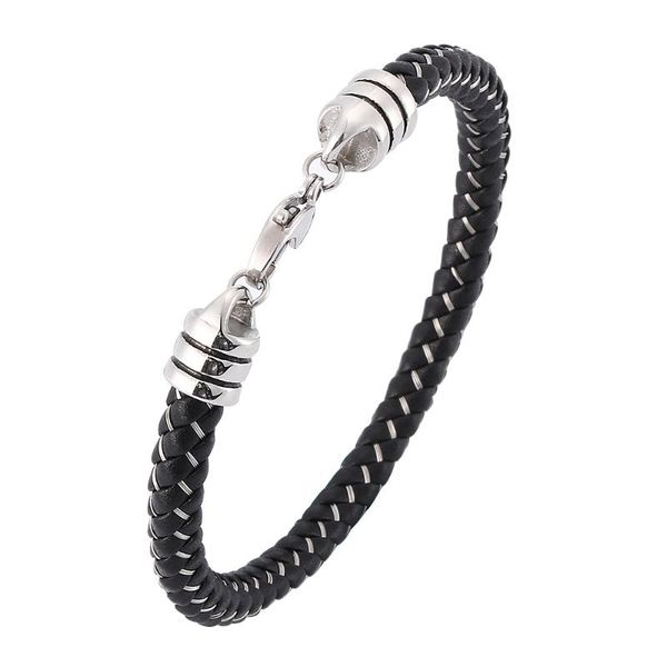 

charm bracelets simple personality men's black woven leather bracelet stainless steel buckle fashion 7-sp0381, Golden;silver