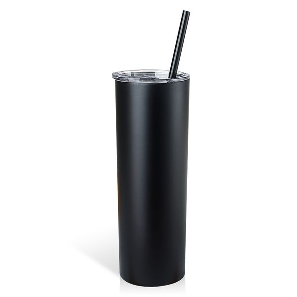 

black sublimation skinny tumblers 20oz stainless steel skinny cup with lid straw 20oz straight cup insulated water bottle coffee mug