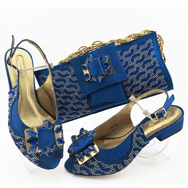 

wedding/party royal blue medium heel african lady shoes and purse bag sets with rhinestones mm1112, heel height 3.8cm, Black
