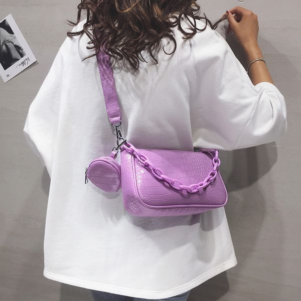 

leather alligator bag chain shoulder bag 2020 fashion underarm baguette shape bags crossbody messenger bags for women bolsa