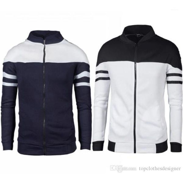 

plus size autumn zipper vertical collar pure cotton contrast color jacket male apparel luxury mens outerwear stripe print coat, Black