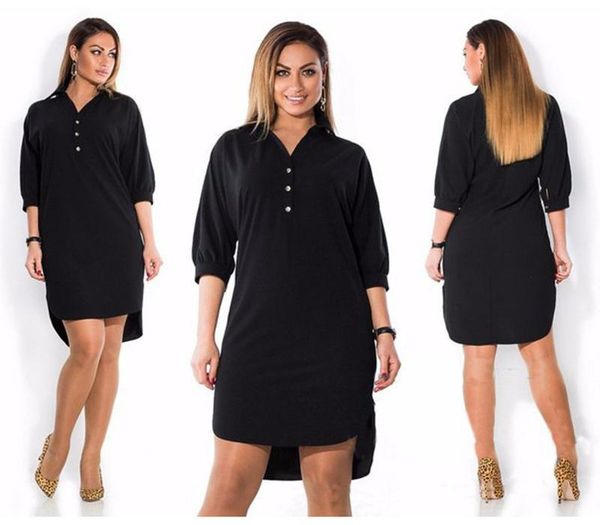

6xl large size 2019 new summer women dress fashion big size casual three quarter sleeve irregular dress plus size women clothing, Black;gray