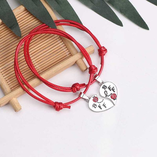 

diy multi colored leather bracelet for women men bff heart shaped pendant adjustable bracelets charm couple jewelry gifts 2020, Red;blue