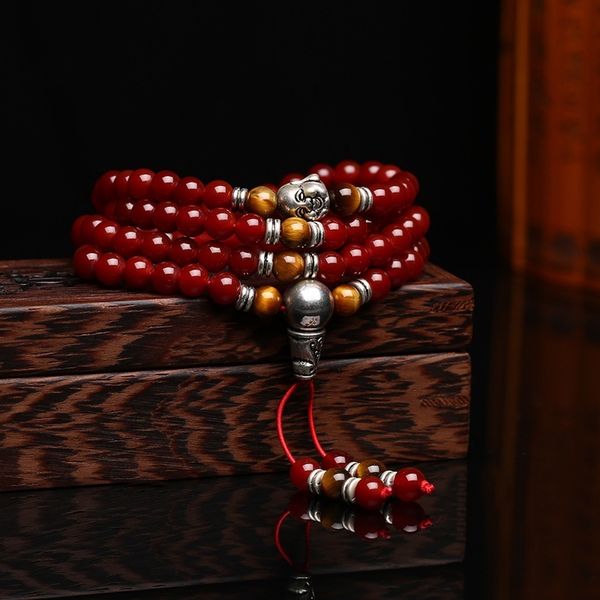 

rainbow obsidian bracelet buddha jewelry 108 beads with natural tiger eyes stone amulet charm bracelets for men and women y200810, Black