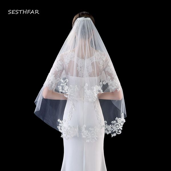 

and veil luxury white comb elegant short with lace wedding bridal tulle begin edge mgyvs, Black