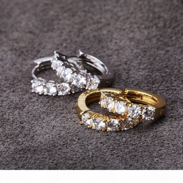 

однорядные циркон хип-хоп пара серег лапка установка цирконий bling ice out серьги на английском замке новый горячий, Golden;silver