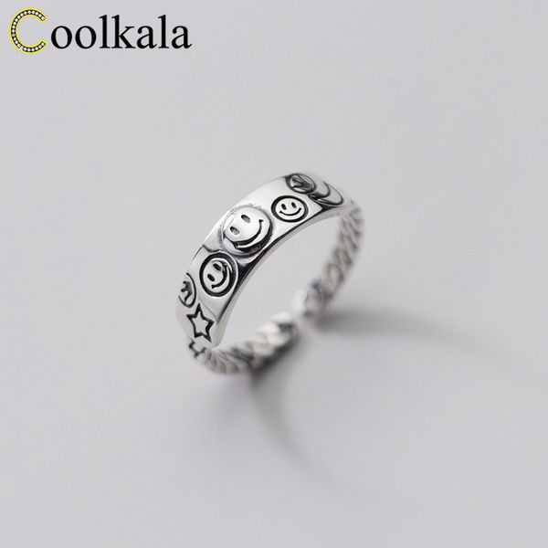 

coolkala star moon female mori fashion temperament thai silver smiling face personality simple ring, Golden;silver