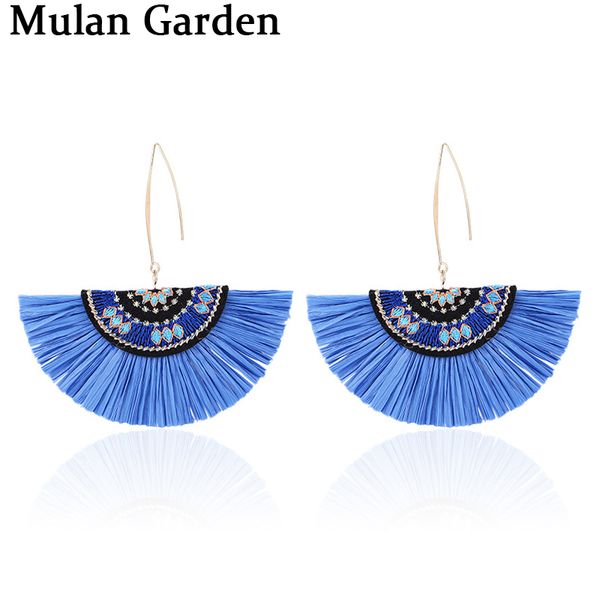 

dangle & chandelier m&g bohemian ethnic raffia embroider alloy earrings fashion tassle fan pendant girl christmas gift gadgets for women, Silver